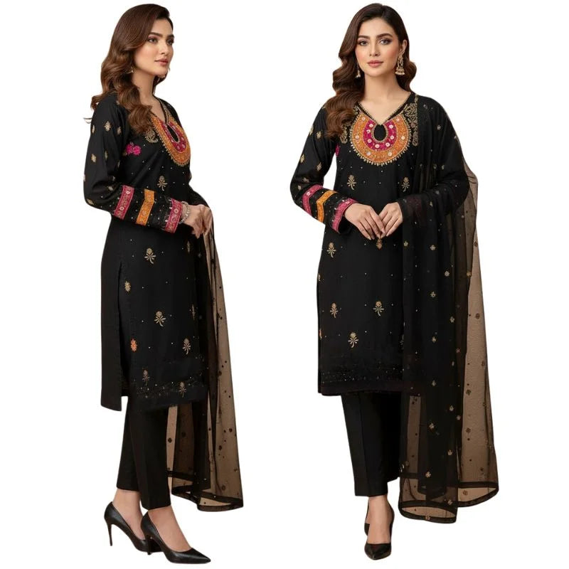 Organza 3-Piece Unstitched Suit | Aari, Zari & Beads Work