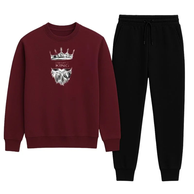 King Printed Maroon Tracksuit | Warm Winter Wear – Medium