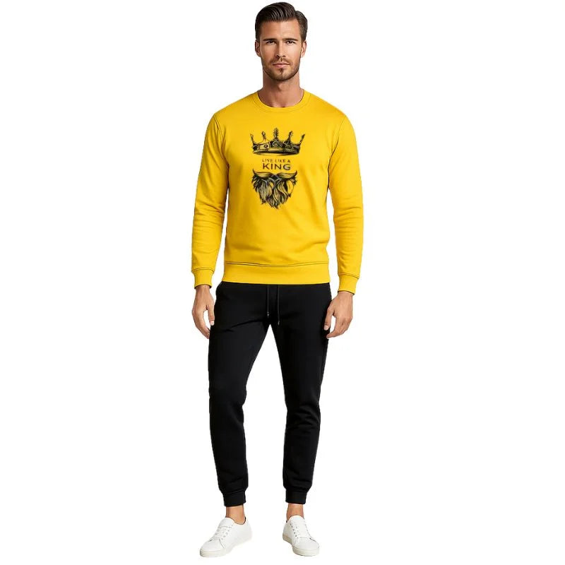 King Printed Yellow Tracksuit | Warm Winter Wear – Large