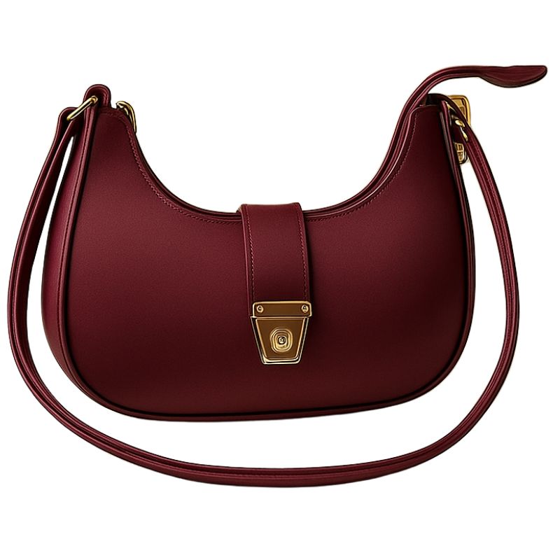Crescent Luxury Faux Leather Shoulder Bag – Maroon