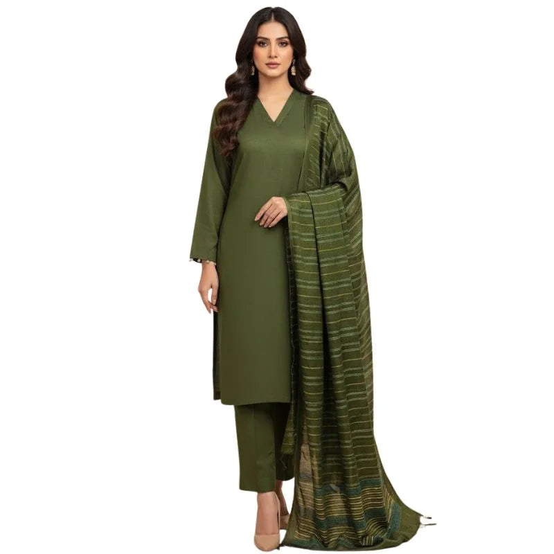 Winter Sussi Silk 3-Piece Unstitched Suit – Bottle Green
