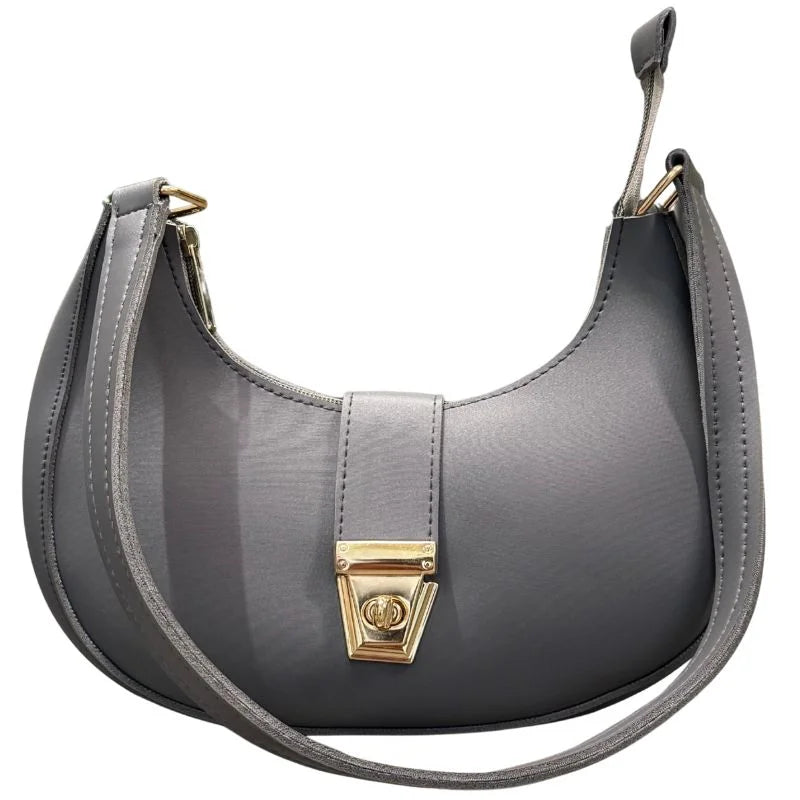Crescent Luxury Faux Leather Shoulder Bag – Dark Gray
