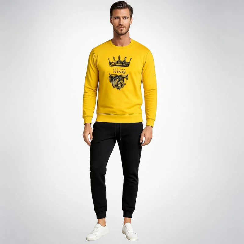 King Printed Yellow Tracksuit | Warm Winter Wear – Medium