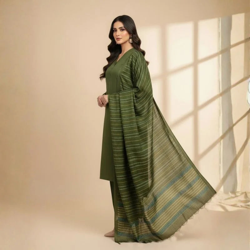Winter Sussi Silk 3-Piece Unstitched Suit – Bottle Green