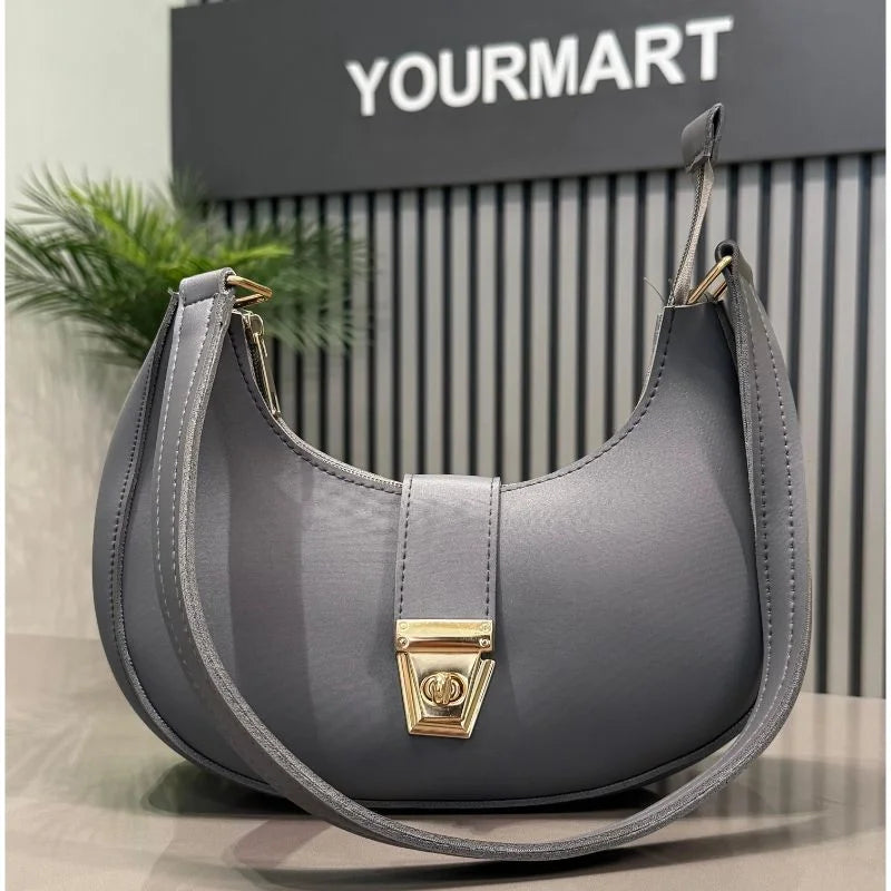 Crescent Luxury Faux Leather Shoulder Bag – Dark Gray