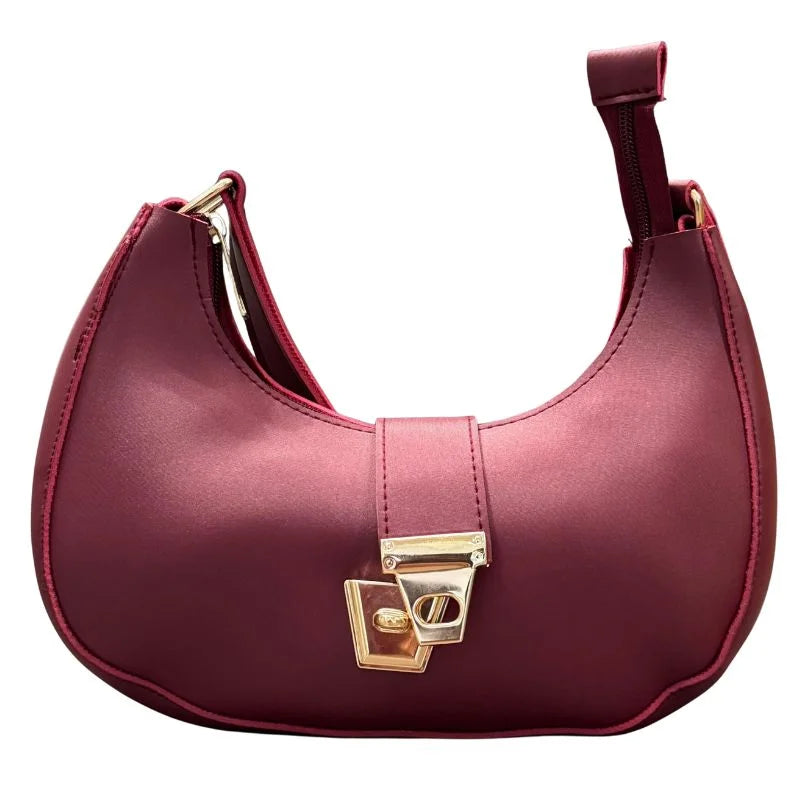 Crescent Luxury Faux Leather Shoulder Bag – Maroon