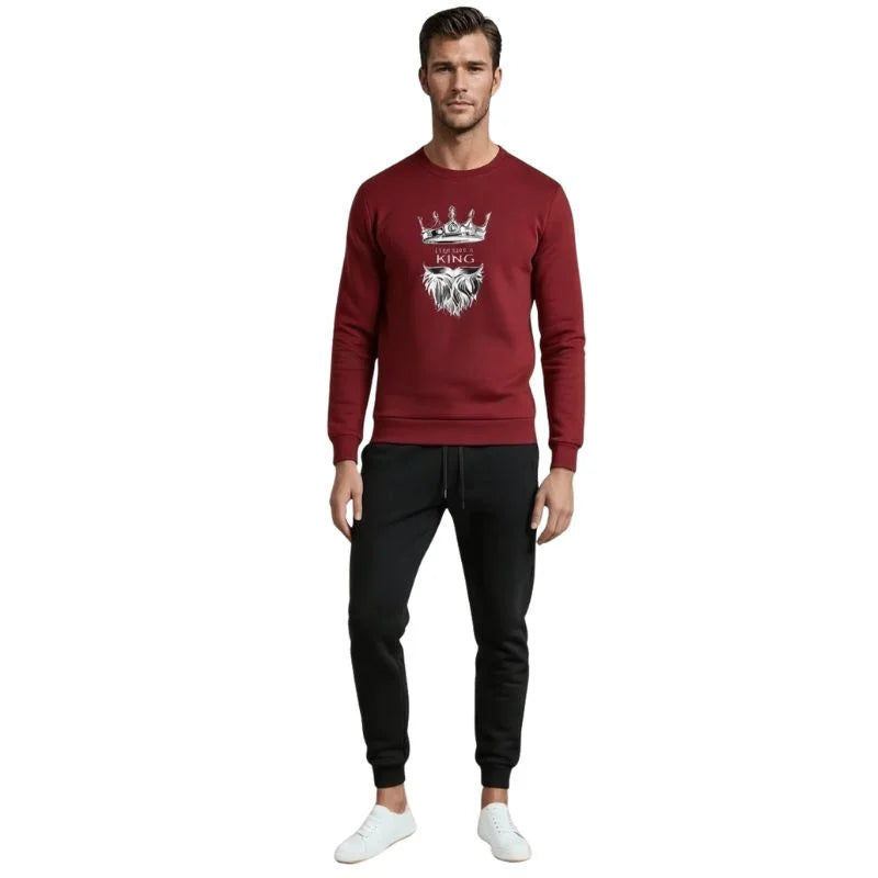 King Printed Maroon Tracksuit | Warm Winter Wear – Medium