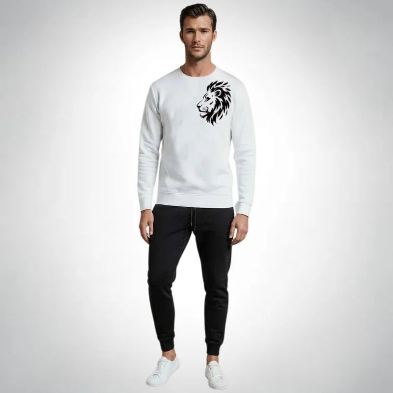 Lion Printed White Tracksuit | Warm Winter Wear – Medium