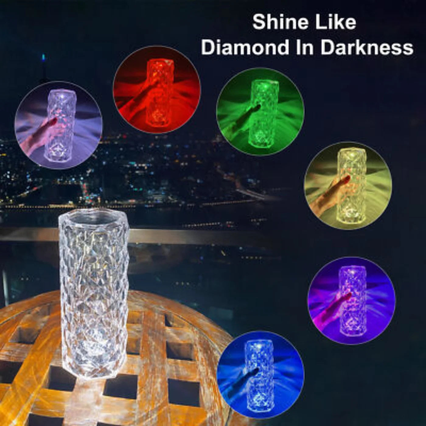 16-Colour Diamond Rose Crystal Touch Lamp | USB Rechargeable with Remote