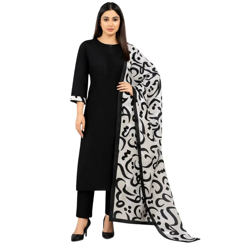 Katan Silk 3-Piece Unstitched Suit | Plain Shirt & Trouser with Silk Shawl