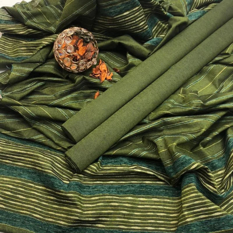 Winter Sussi Silk 3-Piece Unstitched Suit – Bottle Green