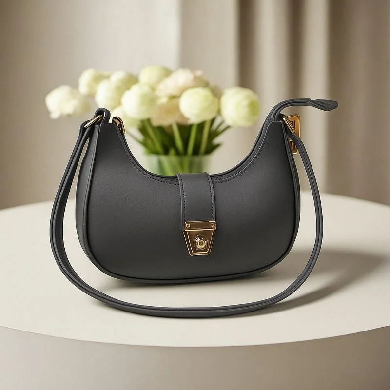 Crescent Luxury Faux Leather Shoulder Bag – Dark Gray