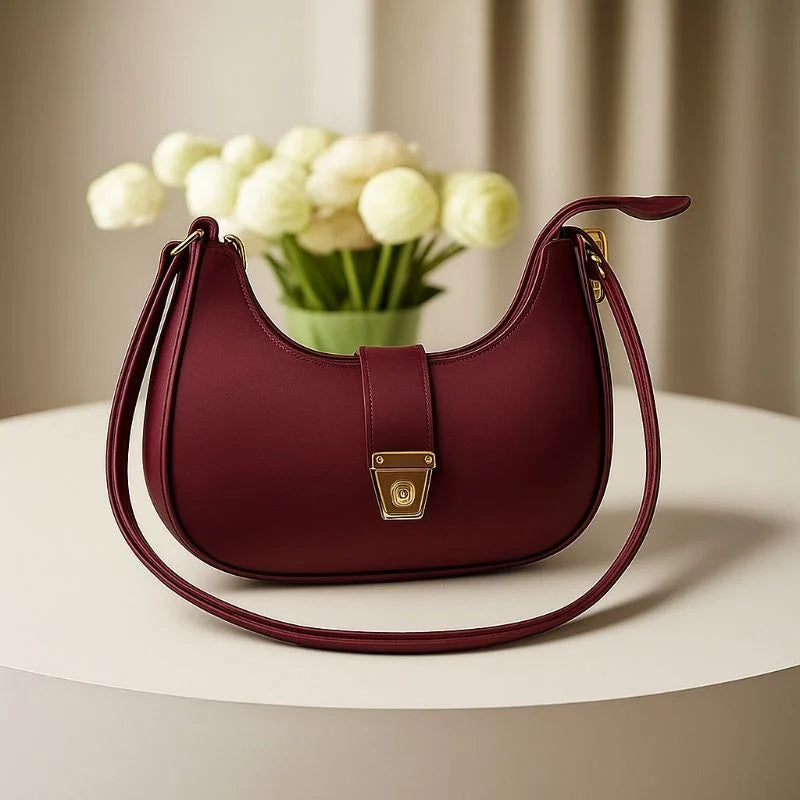 Crescent Luxury Faux Leather Shoulder Bag – Maroon