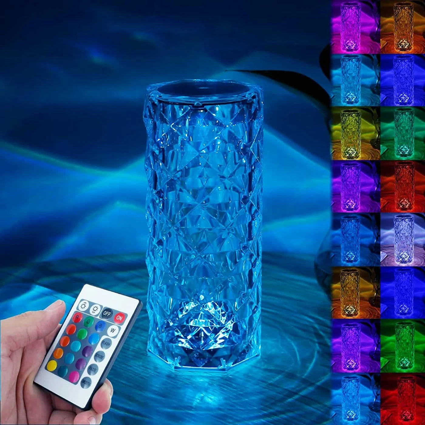 16-Colour Diamond Rose Crystal Touch Lamp | USB Rechargeable with Remote