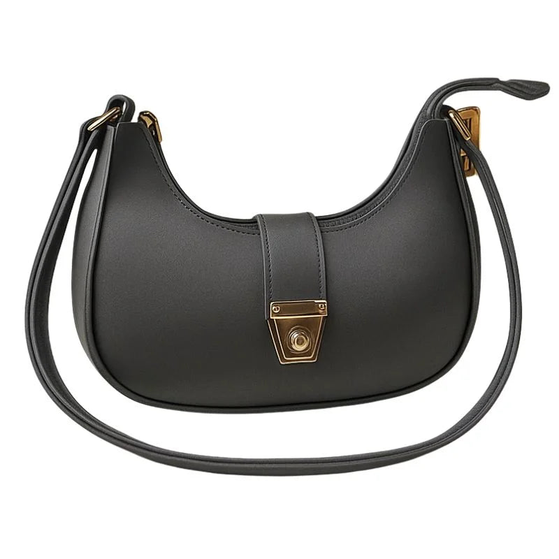 Crescent Luxury Faux Leather Shoulder Bag – Dark Gray